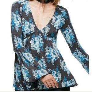 Free People Floral Bell Sleeve Tunic Top